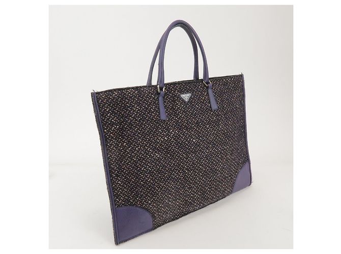 Borsa Tote e borsa a mano PRADA in pelle e lana con logo Triangle, Viola - vista 4