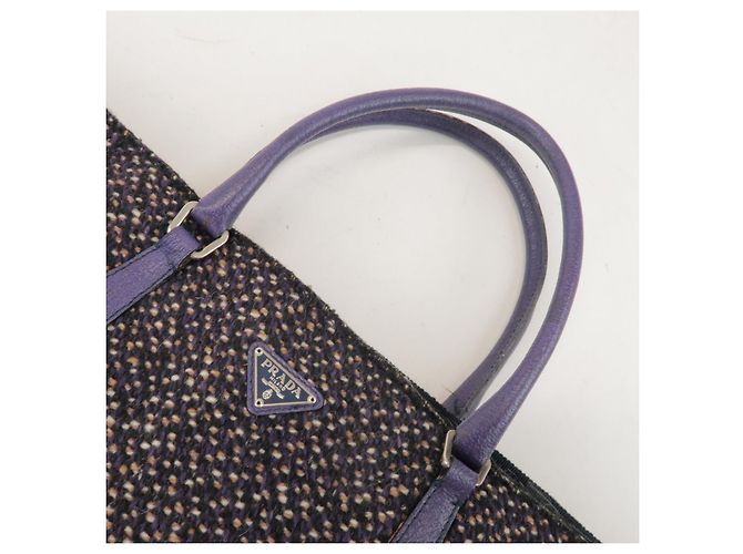 Borsa Tote e borsa a mano PRADA in pelle e lana con logo Triangle, Viola - vista 6