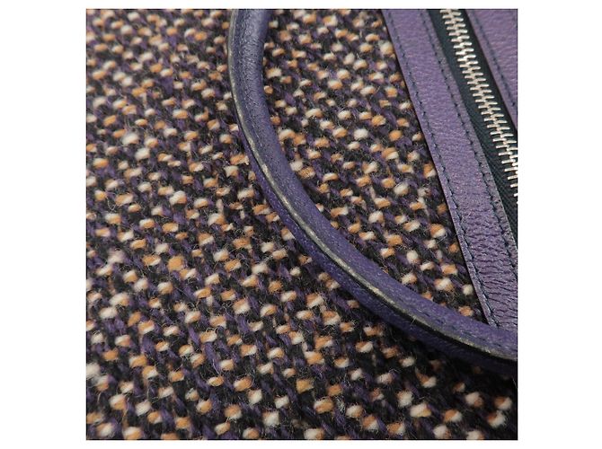 Borsa Tote e borsa a mano PRADA in pelle e lana con logo Triangle, Viola - vista 7