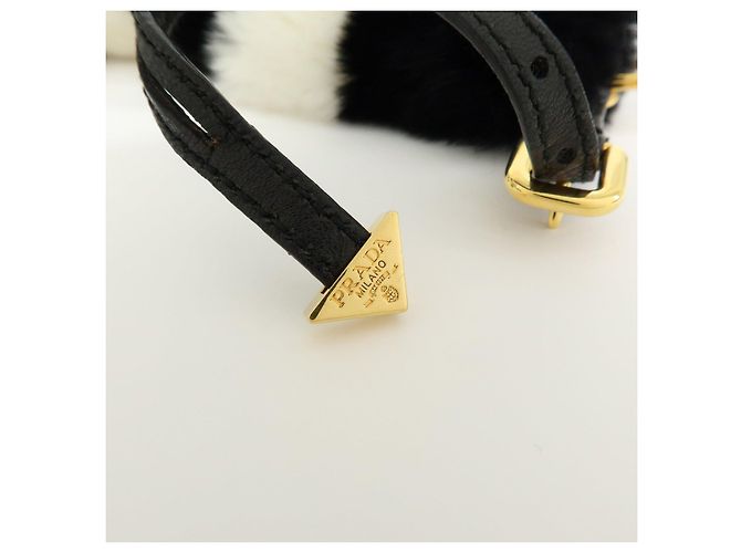 Portachiavi PRADA Triangle Logo in pelle di coniglio Nero Bianco - vista 11