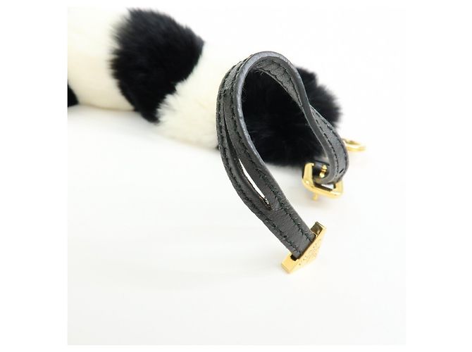 Portachiavi PRADA Triangle Logo in pelle di coniglio Nero Bianco - vista 7