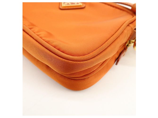 Borsa a spalla PRADA in nylon e pelle con logo triangolare Orange 1N1861 - vista 12