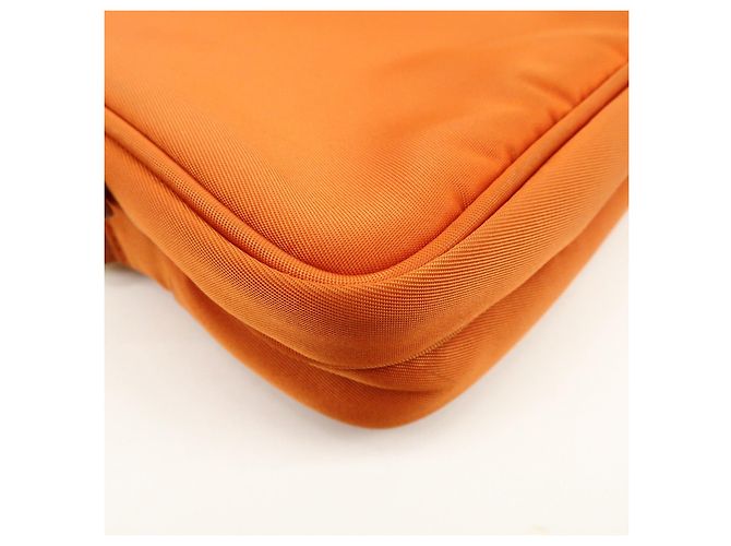 Borsa a spalla PRADA in nylon e pelle con logo triangolare Orange 1N1861 - vista 13