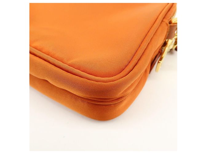Borsa a spalla PRADA in nylon e pelle con logo triangolare Orange 1N1861 - vista 14