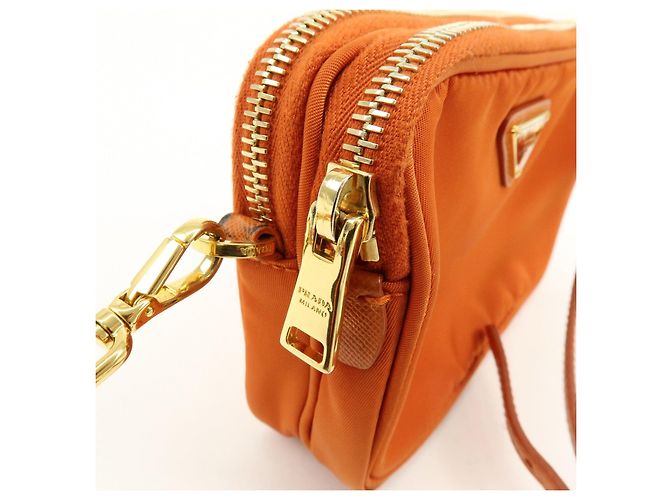 Borsa a spalla PRADA in nylon e pelle con logo triangolare Orange 1N1861 - vista 16