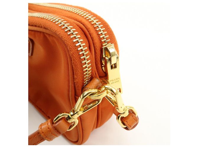 Borsa a spalla PRADA in nylon e pelle con logo triangolare Orange 1N1861 - vista 17