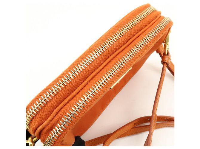 Borsa a spalla PRADA in nylon e pelle con logo triangolare Orange 1N1861 - vista 18