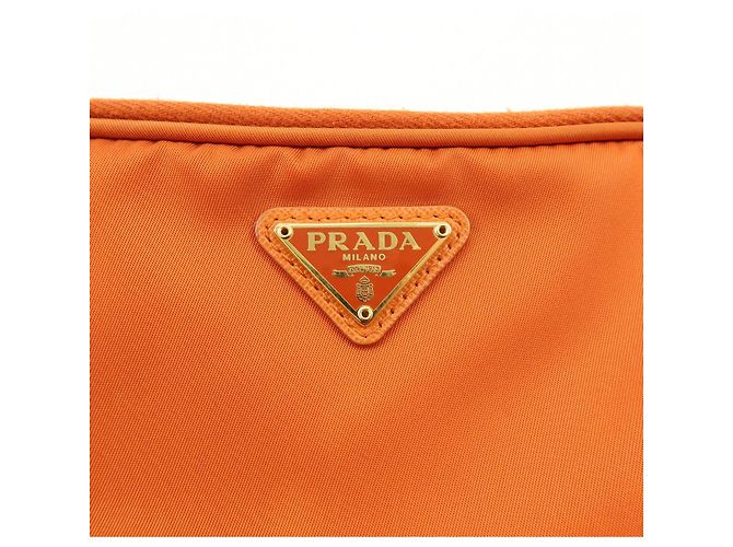 Borsa a spalla PRADA in nylon e pelle con logo triangolare Orange 1N1861 - vista 19
