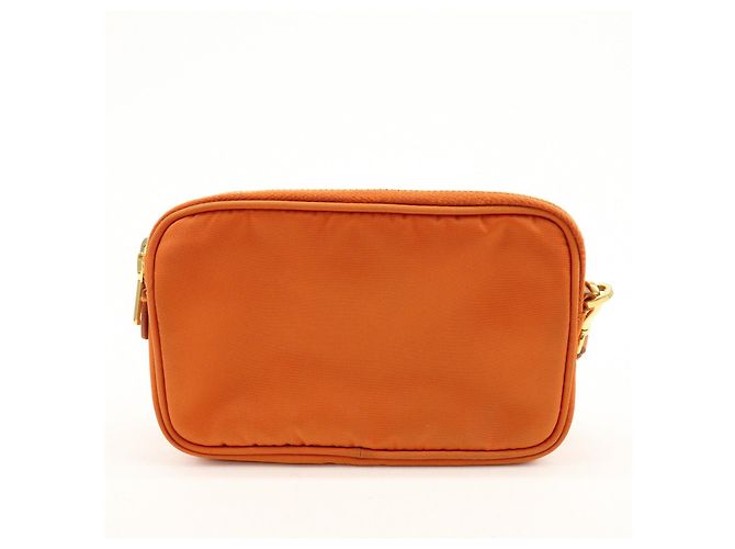 Borsa a spalla PRADA in nylon e pelle con logo triangolare Orange 1N1861 - vista 2