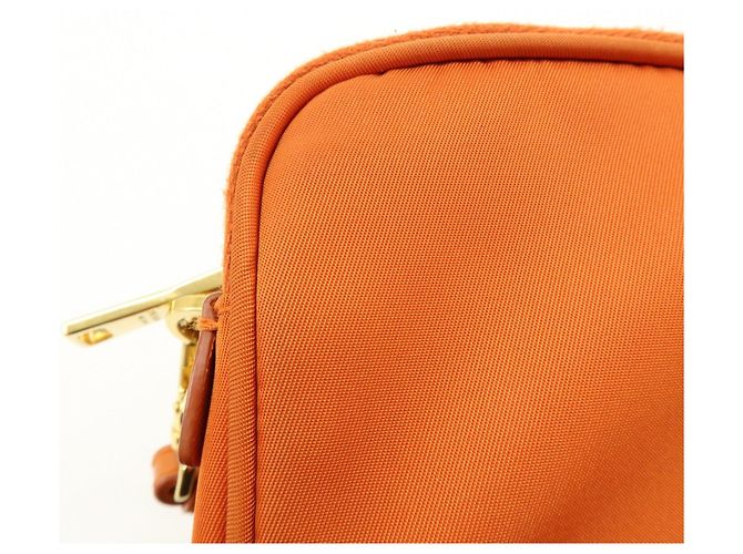 Borsa a spalla PRADA in nylon e pelle con logo triangolare Orange 1N1861 - vista 20
