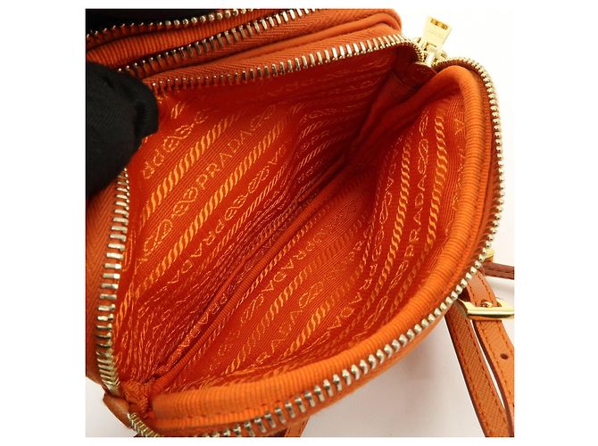 Borsa a spalla PRADA in nylon e pelle con logo triangolare Orange 1N1861 - vista 21