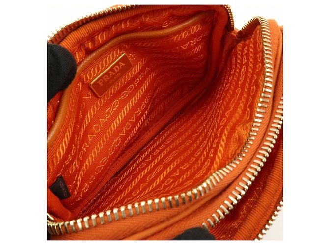 Borsa a spalla PRADA in nylon e pelle con logo triangolare Orange 1N1861 - vista 22