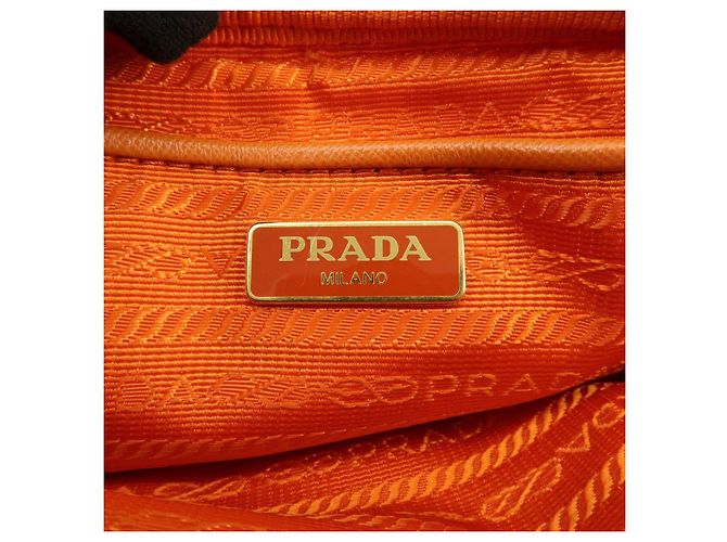 Borsa a spalla PRADA in nylon e pelle con logo triangolare Orange 1N1861 - vista 23