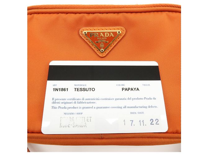 Borsa a spalla PRADA in nylon e pelle con logo triangolare Orange 1N1861 - vista 24