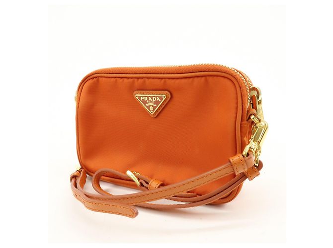 Borsa a spalla PRADA in nylon e pelle con logo triangolare Orange 1N1861 - vista 3