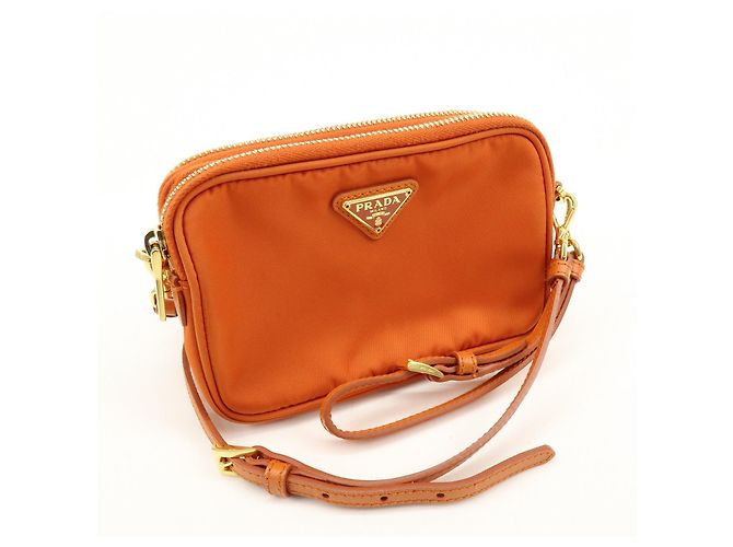 Borsa a spalla PRADA in nylon e pelle con logo triangolare Orange 1N1861 - vista 4
