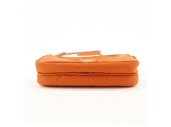 Borsa a spalla PRADA in nylon e pelle con logo triangolare Orange 1N1861 - vista 5