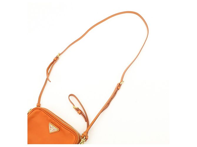 Borsa a spalla PRADA in nylon e pelle con logo triangolare Orange 1N1861 - vista 6