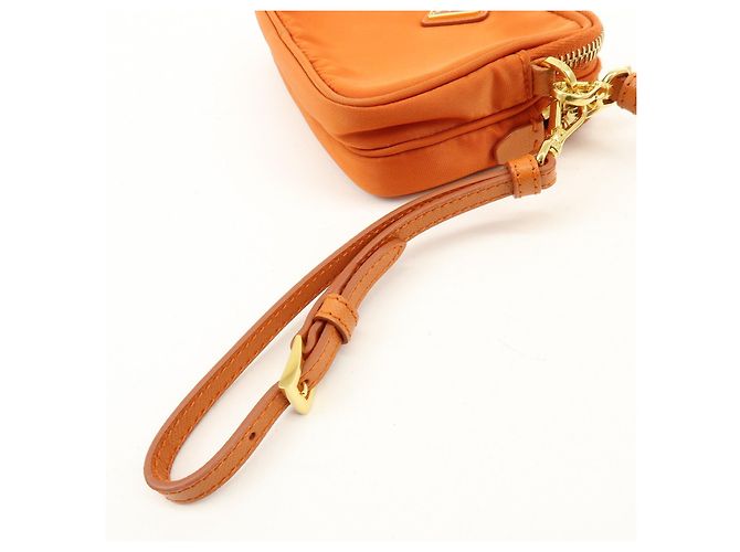 Borsa a spalla PRADA in nylon e pelle con logo triangolare Orange 1N1861 - vista 7