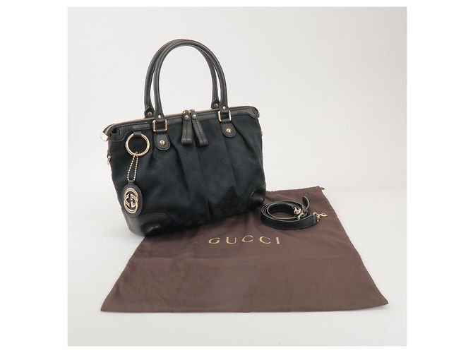 GUCCI Sukey Interlocking G GG Canvas Leather 2Way Bag Black 247902 - vista 24