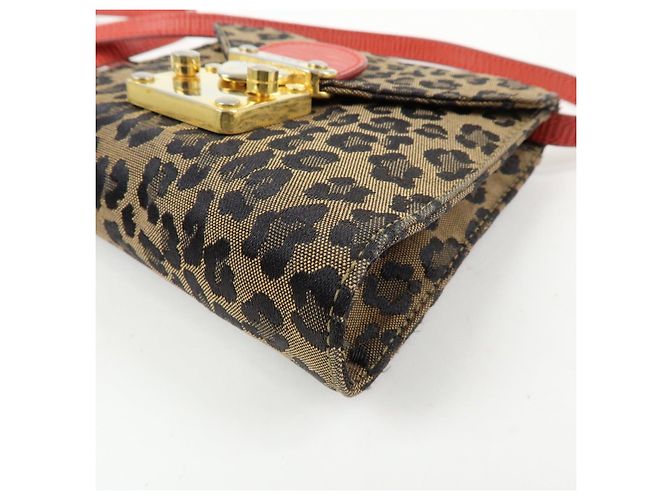 FENDI Borsa a Tracolla 2Way e Cintura in Tela Leopardata e Pelle Marrone Rosso - vista 10