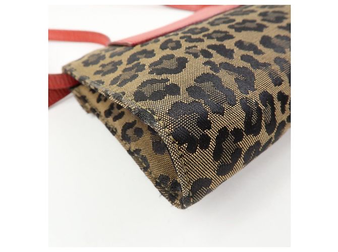 FENDI Borsa a Tracolla 2Way e Cintura in Tela Leopardata e Pelle Marrone Rosso - vista 11