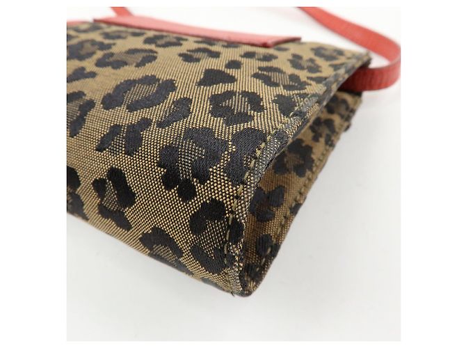 FENDI Borsa a Tracolla 2Way e Cintura in Tela Leopardata e Pelle Marrone Rosso - vista 12