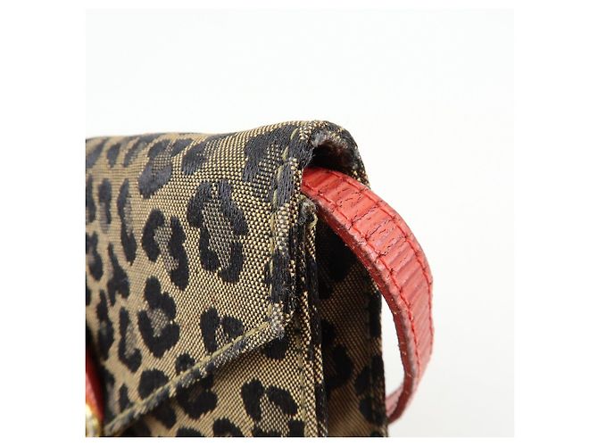 FENDI Borsa a Tracolla 2Way e Cintura in Tela Leopardata e Pelle Marrone Rosso - vista 14