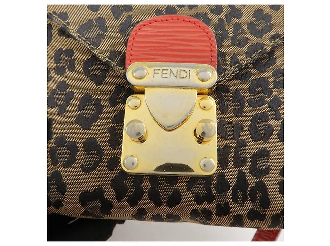 FENDI Borsa a Tracolla 2Way e Cintura in Tela Leopardata e Pelle Marrone Rosso - vista 18