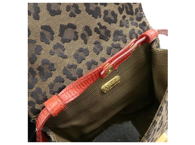 FENDI Borsa a Tracolla 2Way e Cintura in Tela Leopardata e Pelle Marrone Rosso - vista 19