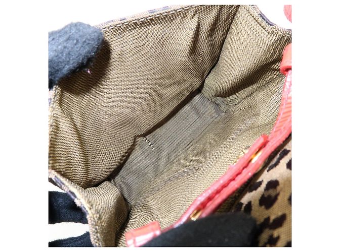 FENDI Borsa a Tracolla 2Way e Cintura in Tela Leopardata e Pelle Marrone Rosso - vista 20