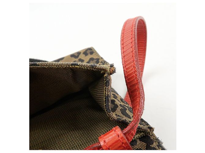 FENDI Borsa a Tracolla 2Way e Cintura in Tela Leopardata e Pelle Marrone Rosso - vista 21