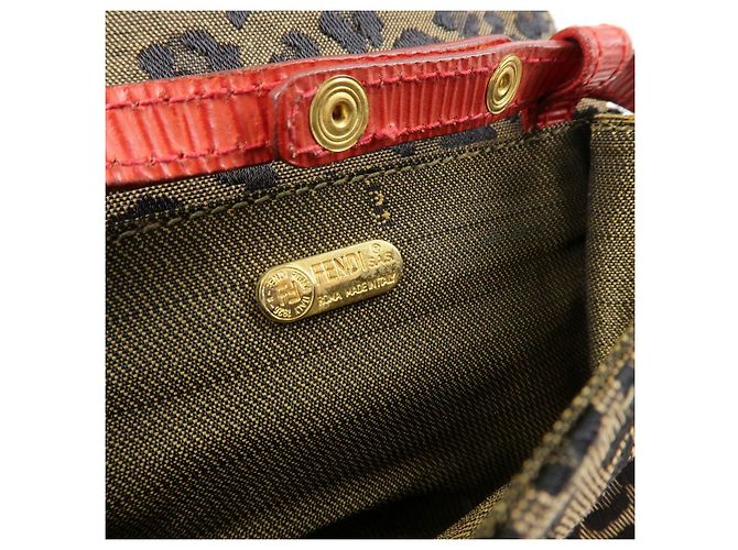 FENDI Borsa a Tracolla 2Way e Cintura in Tela Leopardata e Pelle Marrone Rosso - vista 22