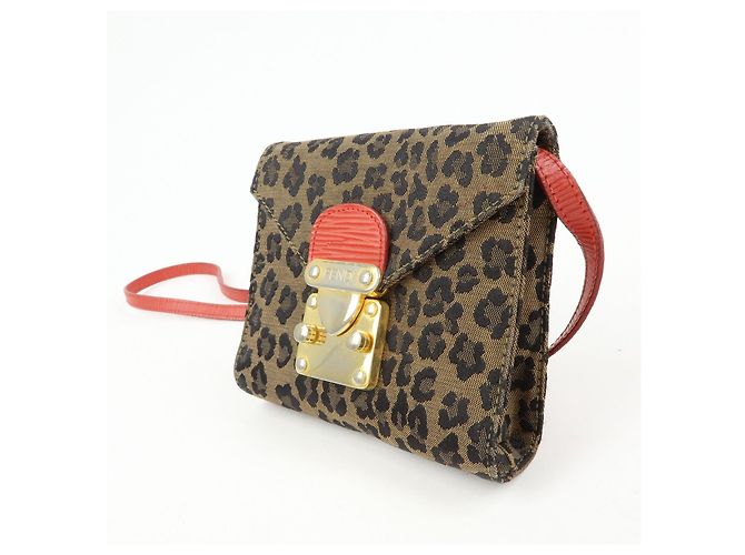 FENDI Borsa a Tracolla 2Way e Cintura in Tela Leopardata e Pelle Marrone Rosso - vista 3