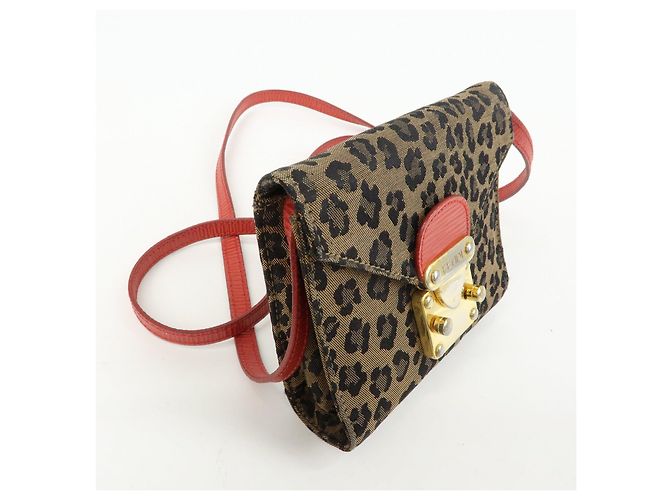 FENDI Borsa a Tracolla 2Way e Cintura in Tela Leopardata e Pelle Marrone Rosso - vista 4