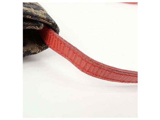 FENDI Borsa a Tracolla 2Way e Cintura in Tela Leopardata e Pelle Marrone Rosso - vista 7