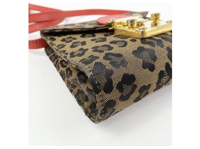 FENDI Borsa a Tracolla 2Way e Cintura in Tela Leopardata e Pelle Marrone Rosso - vista 9