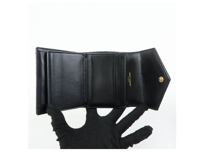 Autre Marque SAINT LAURENT PARIS Billetera compacta de piel Cassandra Black 692061 - vista 15