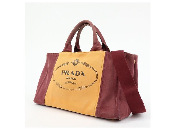 Borsa 2Way PRADA Logo Canapa Canvas Tote Bag Orange Purple B1877G - vista 3