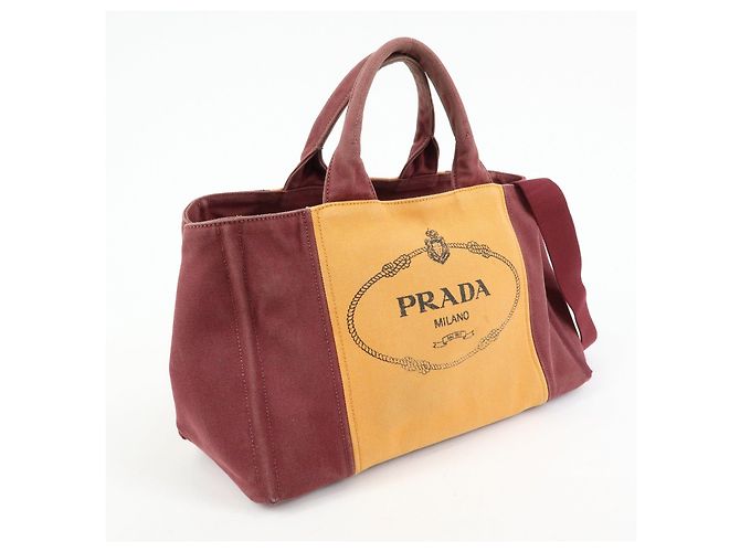 Borsa 2Way PRADA Logo Canapa Canvas Tote Bag Orange Purple B1877G - vista 4