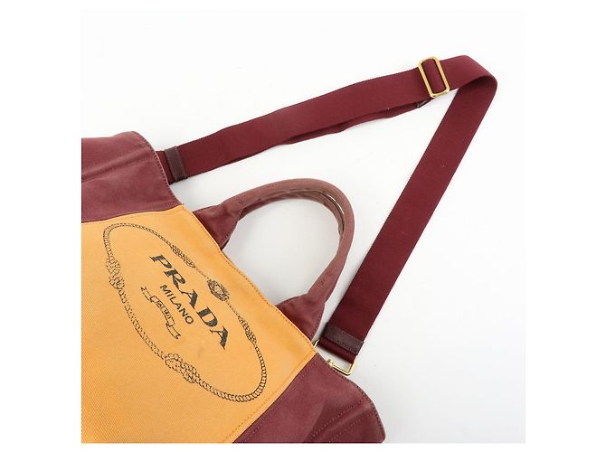 Borsa 2Way PRADA Logo Canapa Canvas Tote Bag Orange Purple B1877G - vista 6