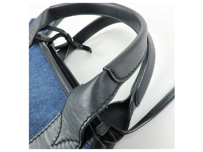 BALENCIAGA Bolsa 2Way Baby Cabas Denim Bolsa de Mão e Ombro Azul Preto - vista 10