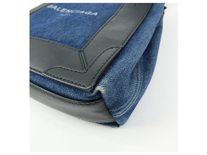 BALENCIAGA Bolsa 2Way Baby Cabas Denim Bolsa de Mão e Ombro Azul Preto - vista 15