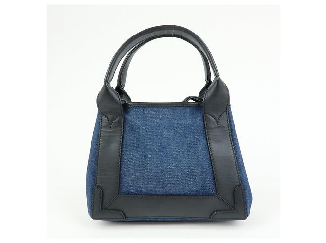 BALENCIAGA Bolsa 2Way Baby Cabas Denim Bolsa de Mão e Ombro Azul Preto - vista 2