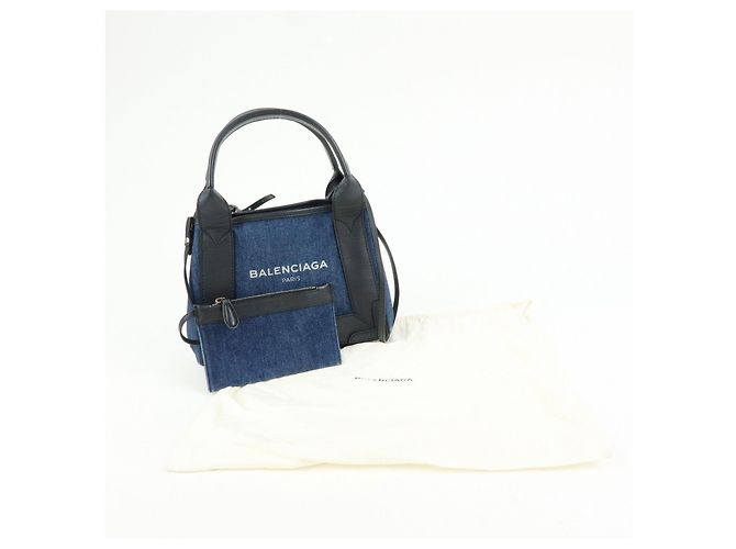 BALENCIAGA Bolsa 2Way Baby Cabas Denim Bolsa de Mão e Ombro Azul Preto - vista 24