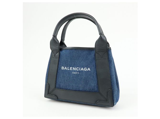 BALENCIAGA Bolsa 2Way Baby Cabas Denim Bolsa de Mão e Ombro Azul Preto - vista 3