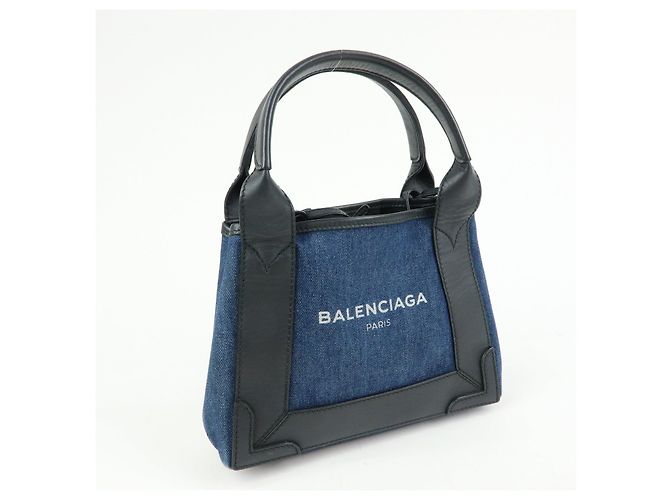 BALENCIAGA Bolsa 2Way Baby Cabas Denim Bolsa de Mão e Ombro Azul Preto - vista 4
