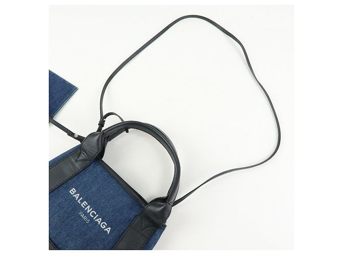 BALENCIAGA Bolsa 2Way Baby Cabas Denim Bolsa de Mão e Ombro Azul Preto - vista 6