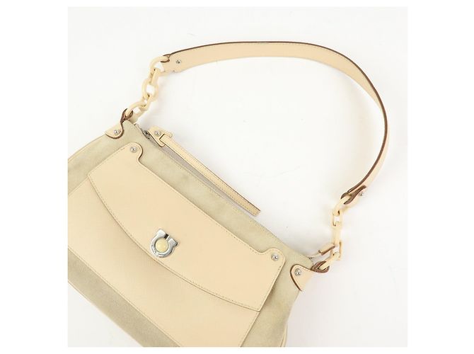 Salvatore Ferragamo Borsa a tracolla e borsa a mano Ferragamo Gancini in pelle scamosciata Beige - vista 6