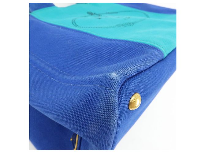 PRADA Borsa Tote 2Way in Tela Canapa con Logo Triangolare Blu BN2642 - vista 10